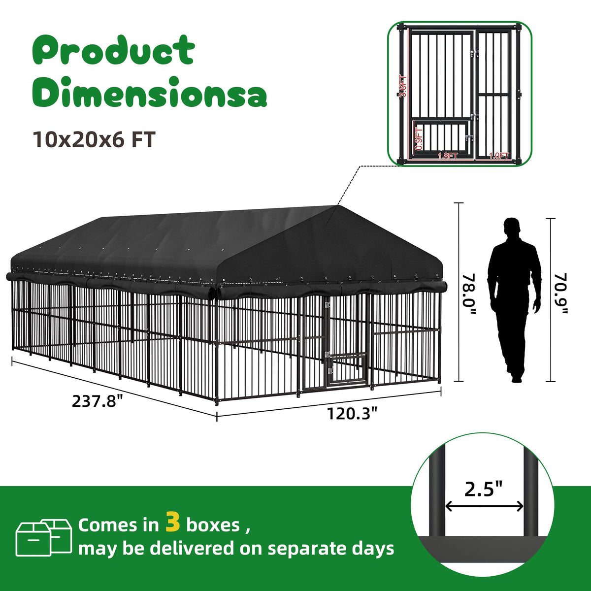 10x20 FT Heavy Duty Outdoor Dog Kennel with Roof R3083