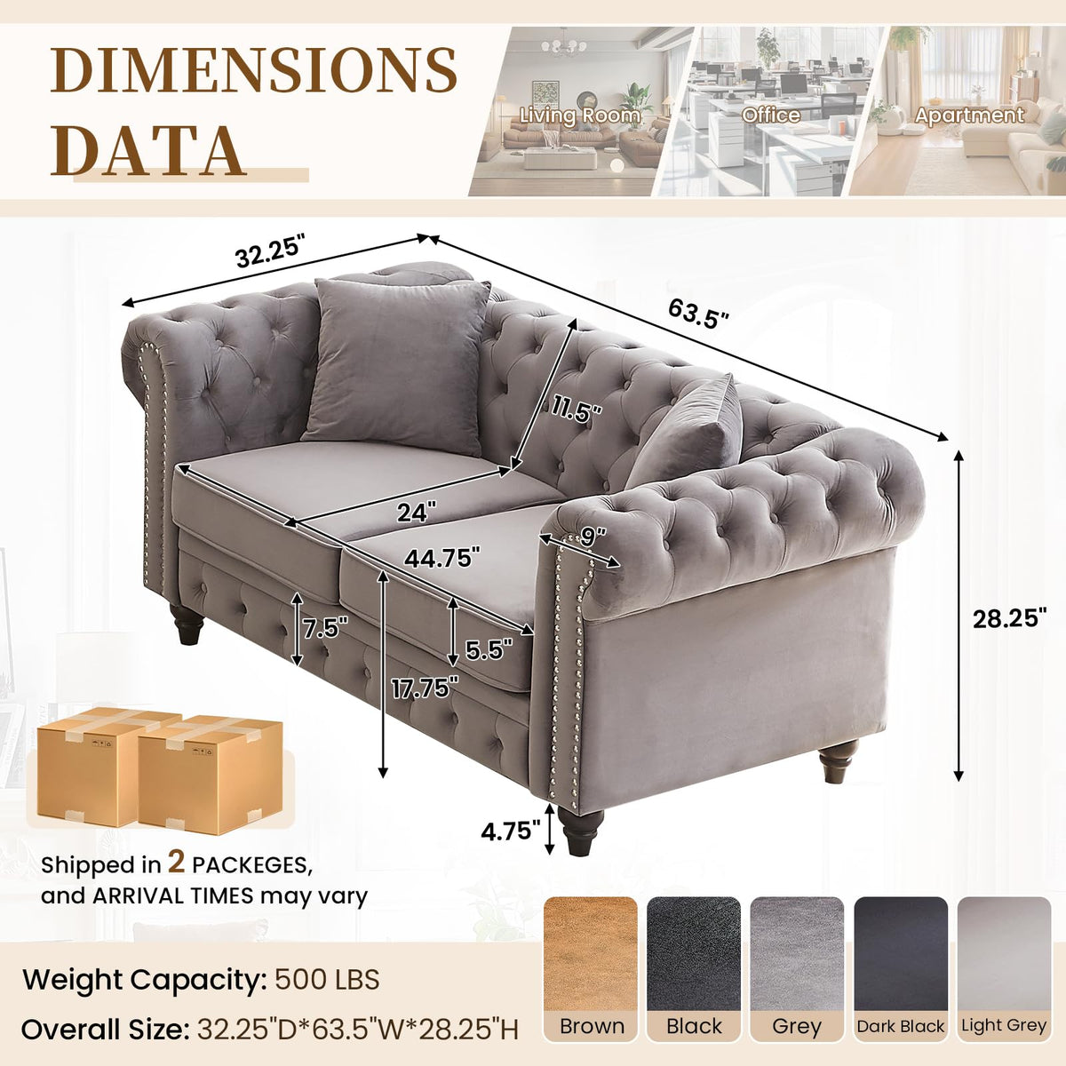 Light Grey Velvet Button Tufted Loveseat Sofa F784743