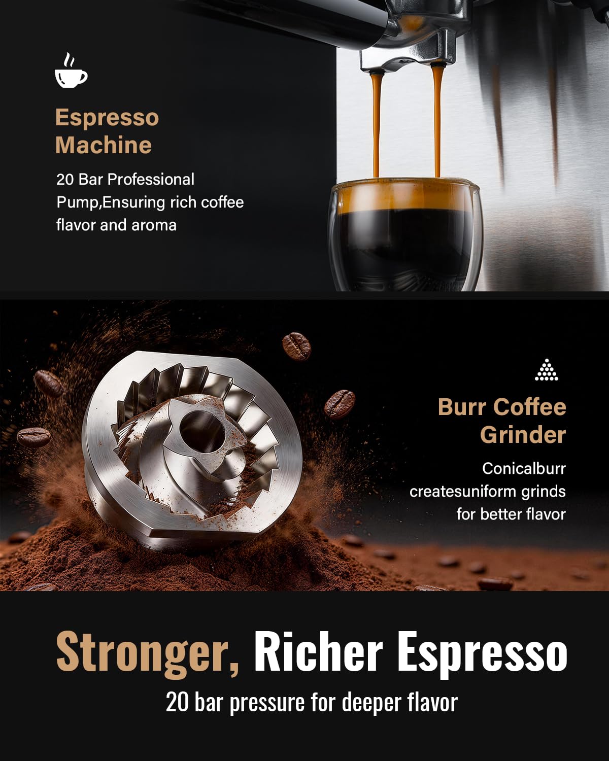 Espresso Machine with Grinder and 48 Grind Settings N481