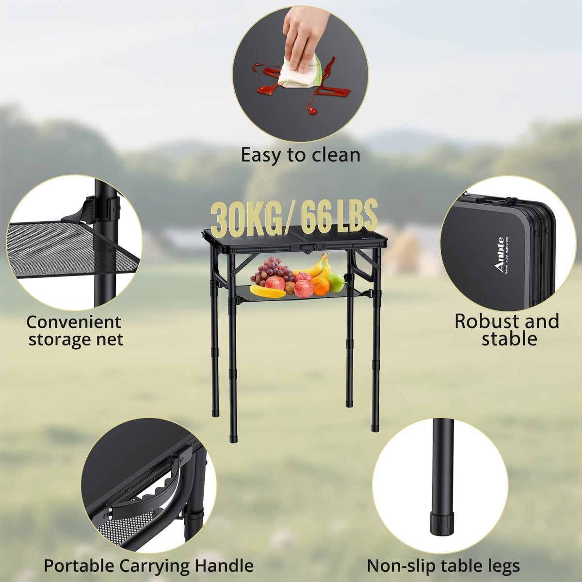 24"X 16" Adjustable Height Folding Camping Table P1214