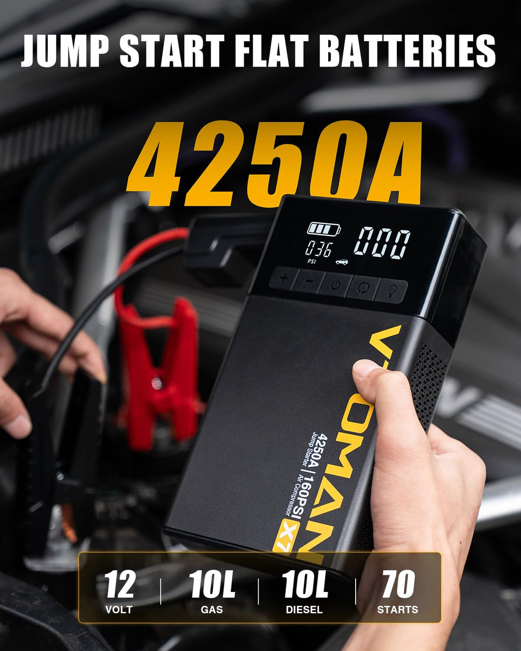 Jump Starter with Air Compressor, 160PSI Tire Inflator A4097