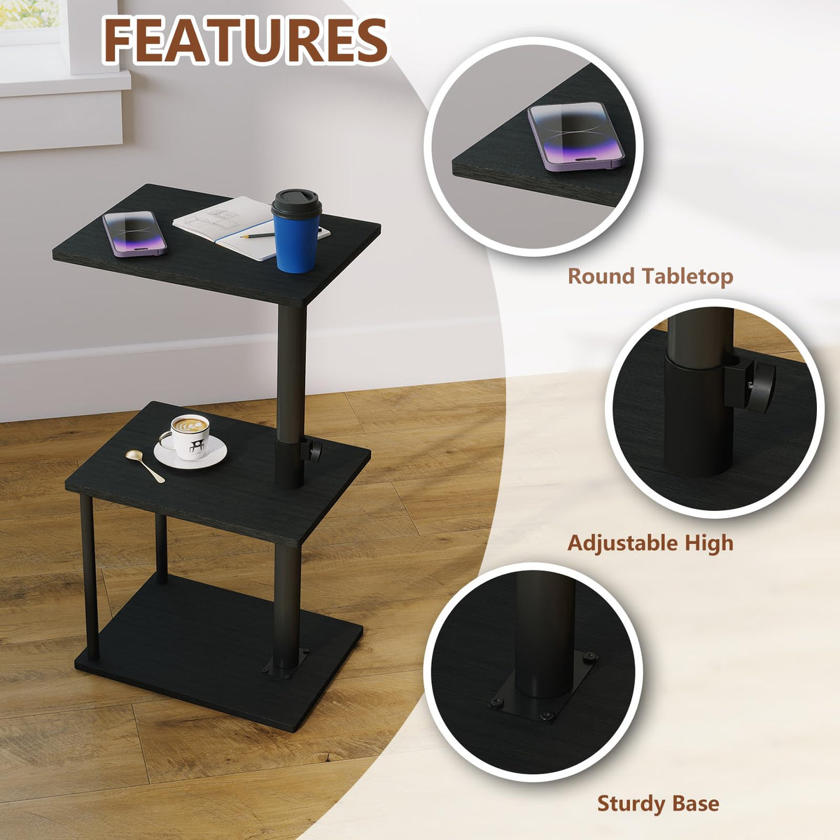 Swivel Side Table with Storage Shelf F2828