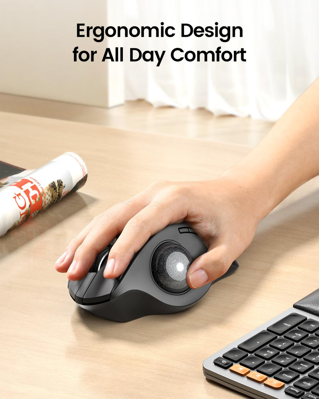 Wireless Rechargeable Gray Trackball Mouse J702