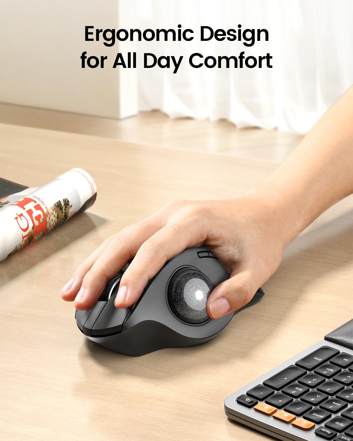 Wireless Rechargeable Gray Trackball Mouse J702