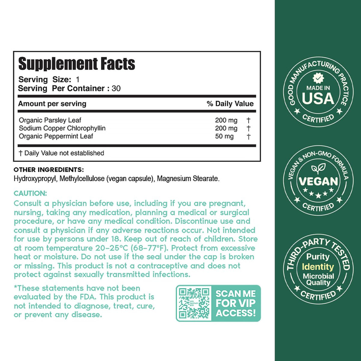 Chlorophyll Capsules 30 Capsules 200 mg J896