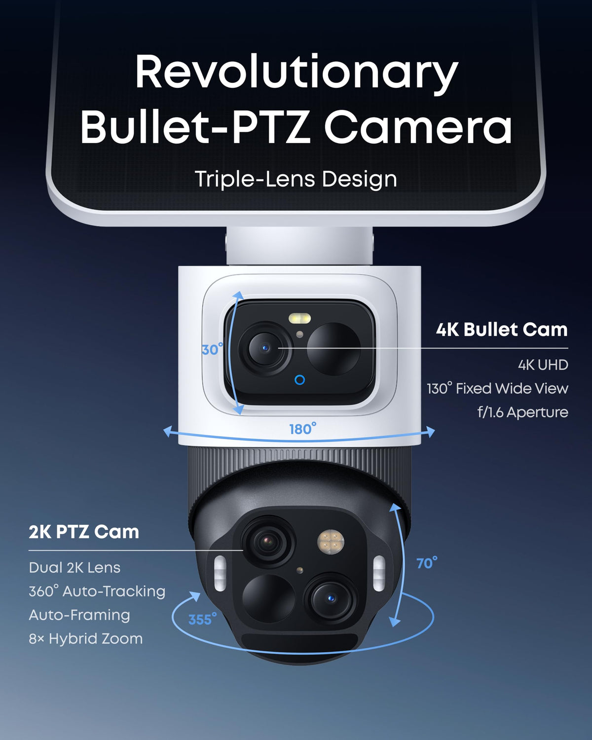 4K Solar 3-Lens PTZ Security Camera 4-Cam Kit U90242