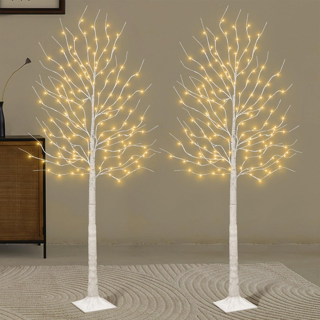 Set of 2 6 feet Lighted Birch Tree 160 LED Warm White G389