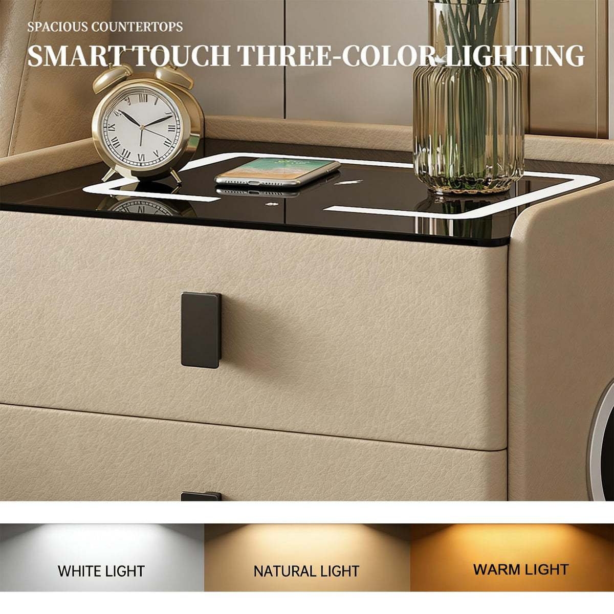 Smart Nightstand with Bluetooth Speaker, 3 Drawer LED Nightstand with USB Port Z24518