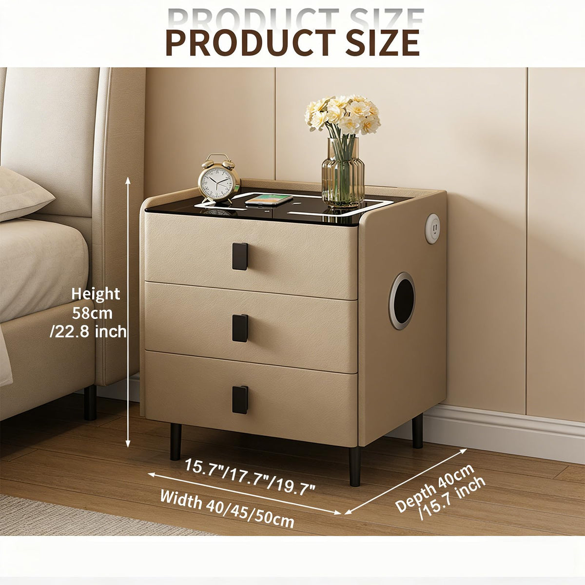 Smart Nightstand with Bluetooth Speaker, 3 Drawer LED Nightstand with USB Port Z24518