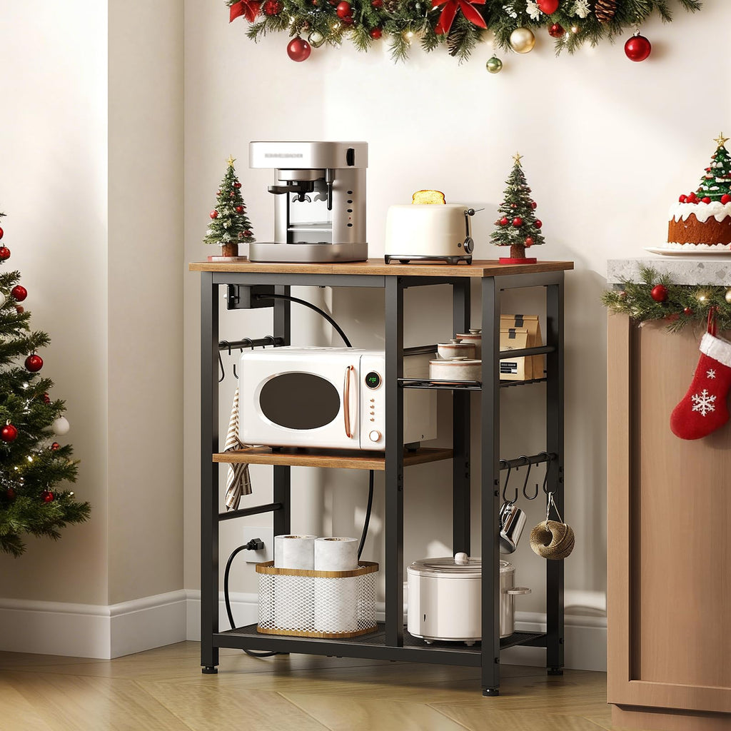 Rustic Brown Kitchen Storage Rack with Charging Station E268348