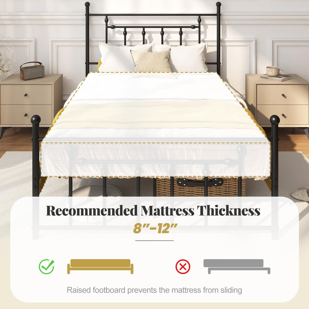 Black Full Size Metal Bed Frame with Headboard & Footboard K468