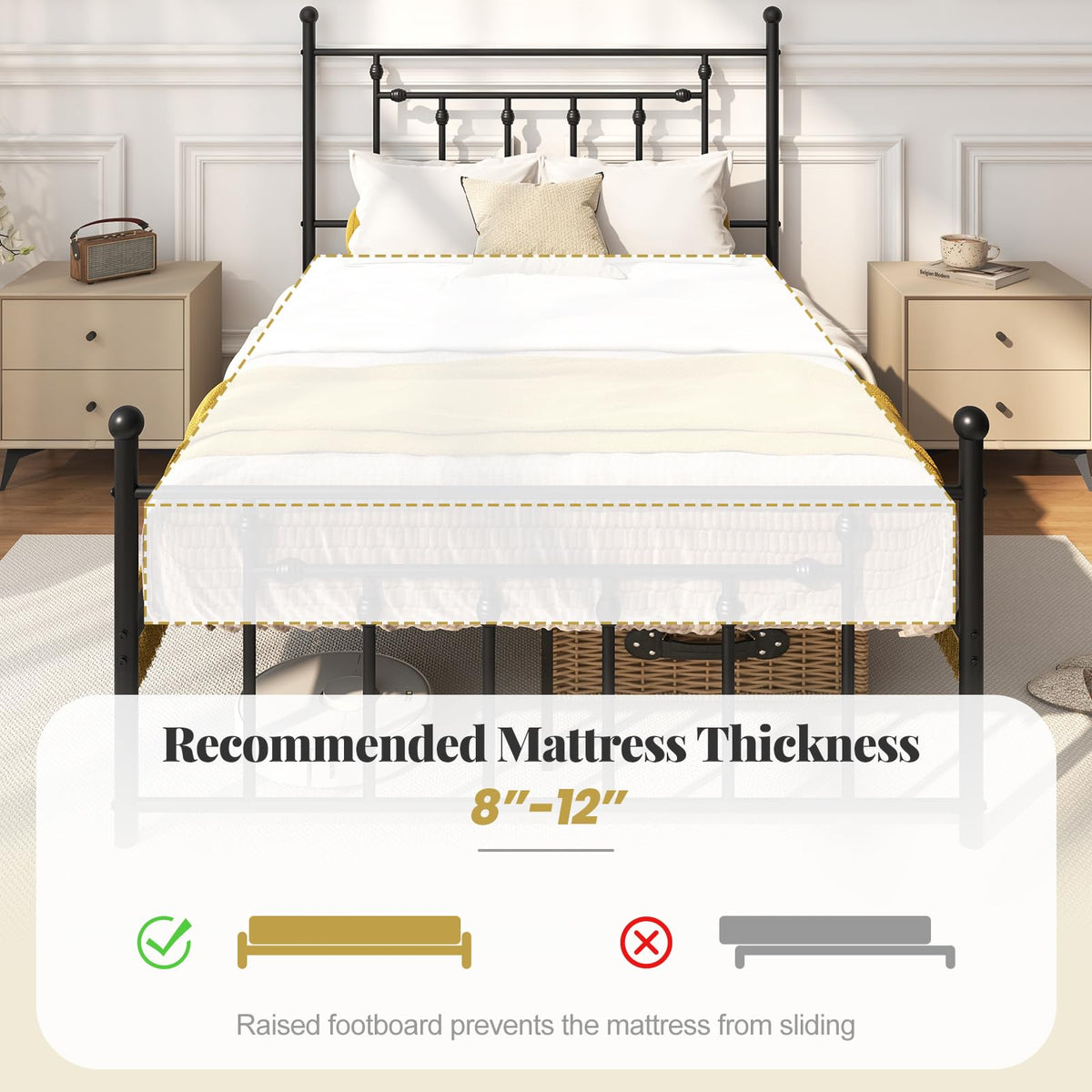 Black Full Size Metal Bed Frame with Headboard & Footboard K468