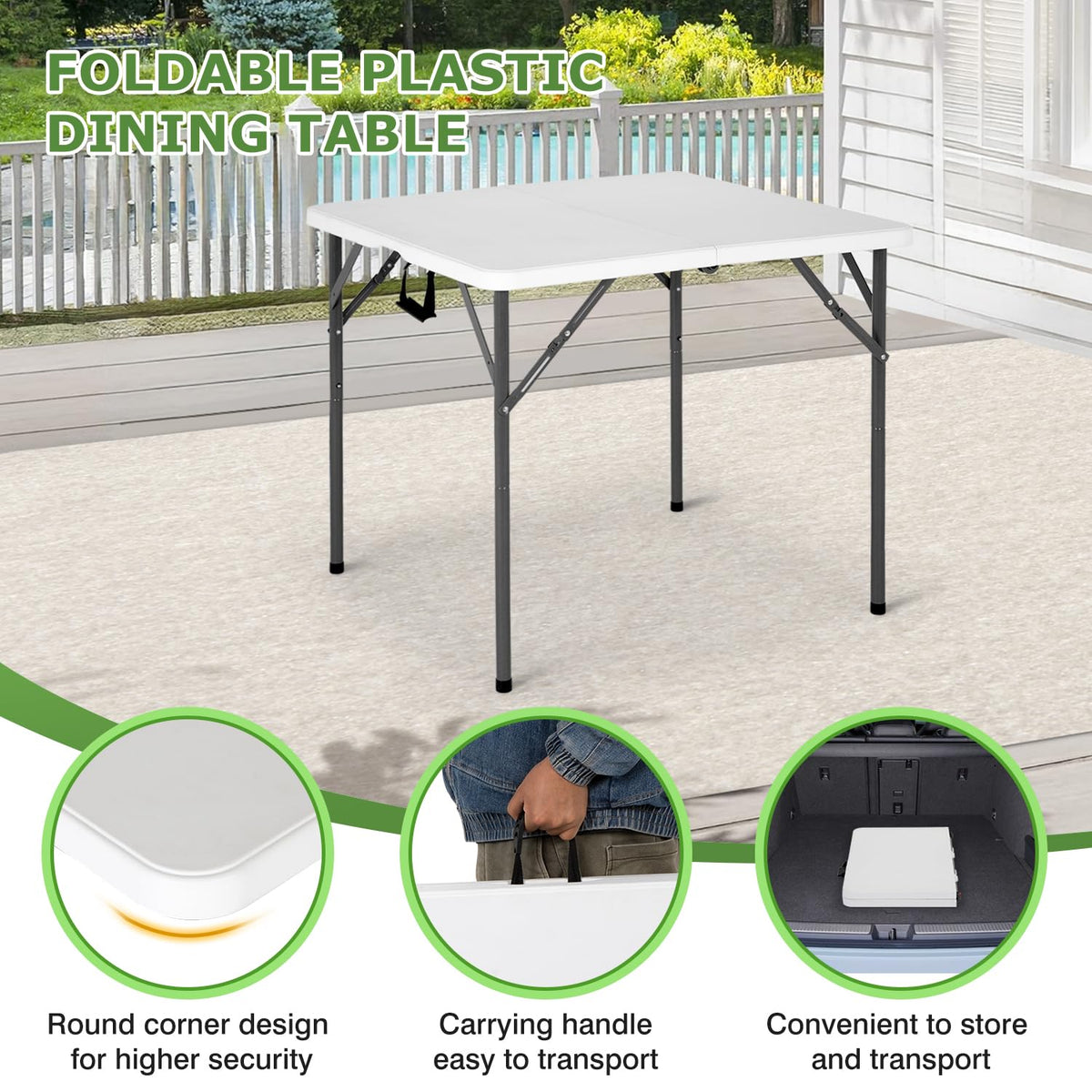 34" White Portable Plastic Folding Table O724427