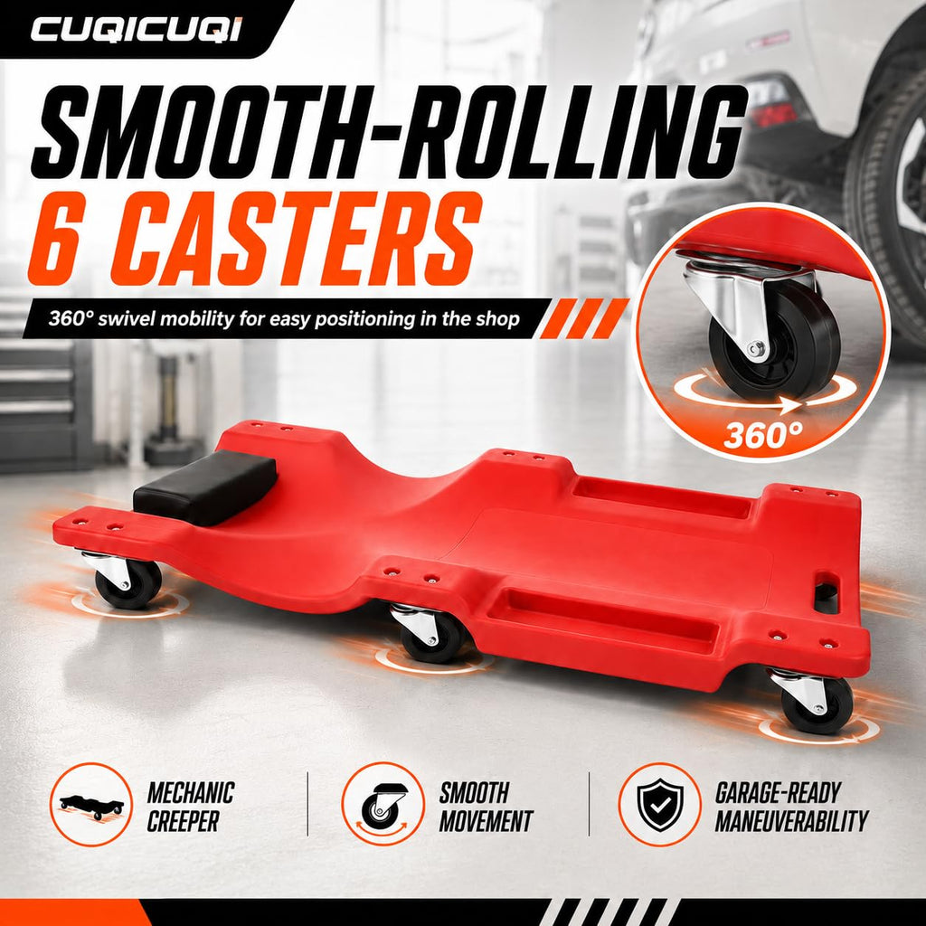 Low Profile Mechanic Creeper with Padded Headrest and 6 Swivel Casters I3742