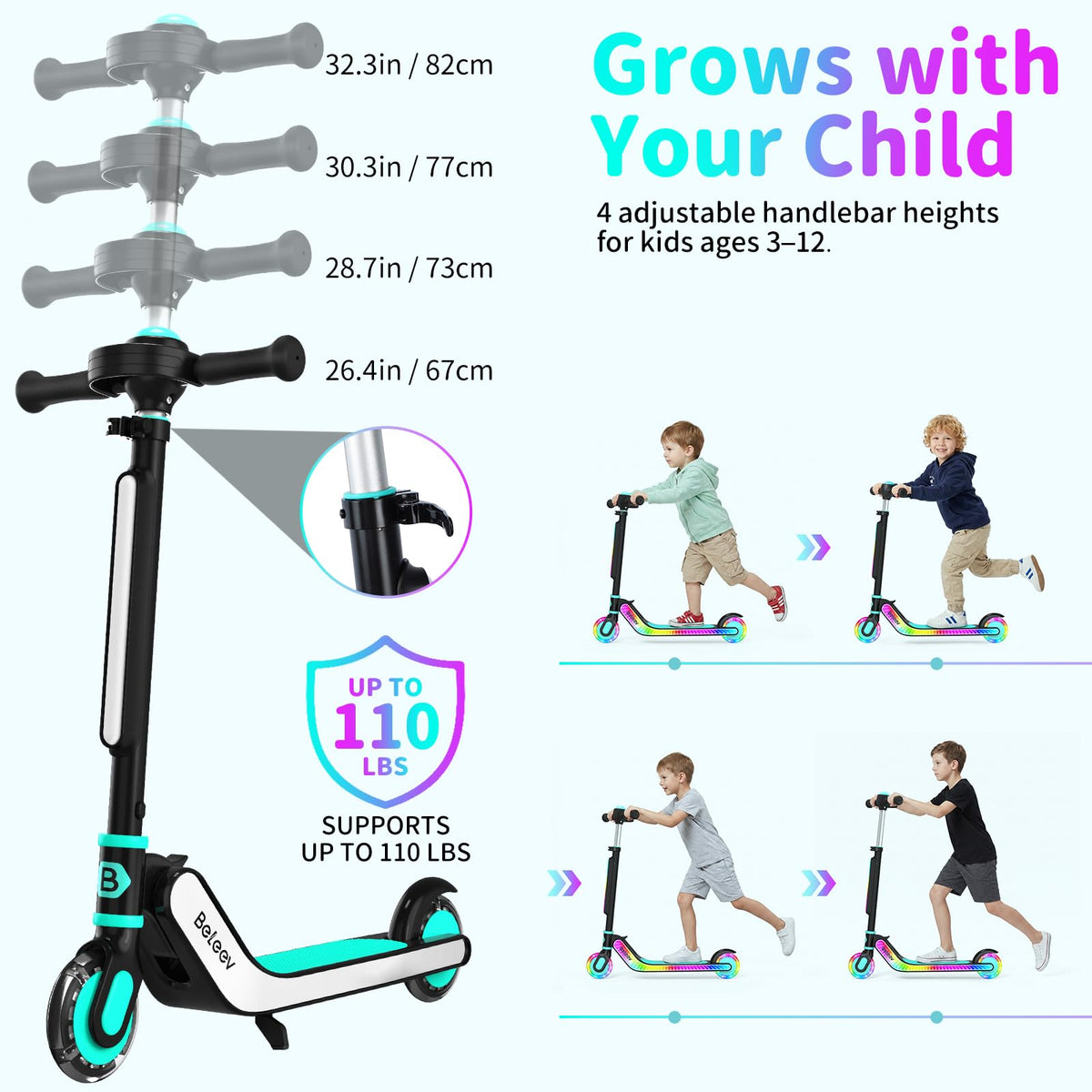 2 Wheel Folding Kick Scooter with Light-Up Deck C695