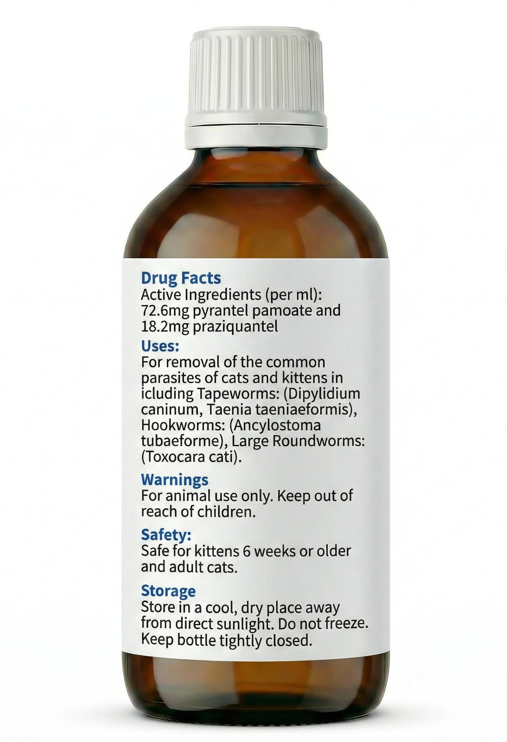 Praziquantel & Pyrantel Pamoate Dewormer Liquid for Cats and Kittens 100 mL B550181