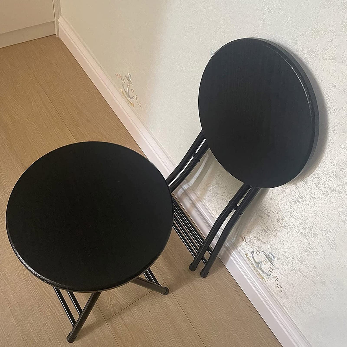 Black Round Folding Stool with Metal Frame O92947