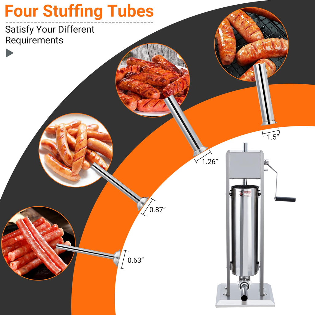 Manual Stainless Steel Sausage Stuffer with 5 Stuffing Tubes G3934