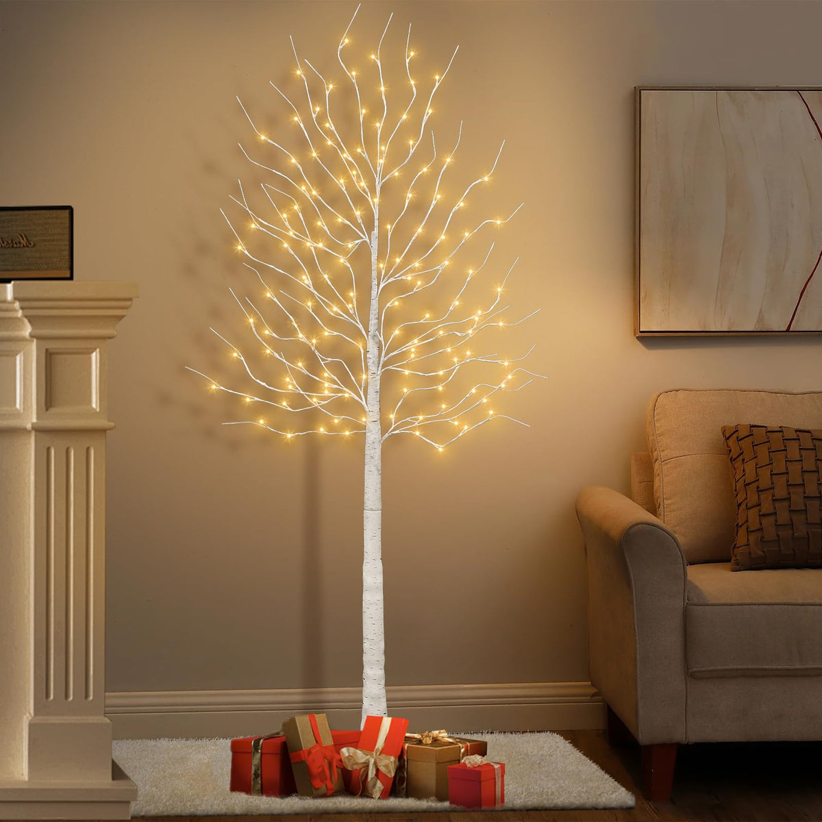 Set of 2 6 feet Lighted Birch Tree 160 LED Warm White G389