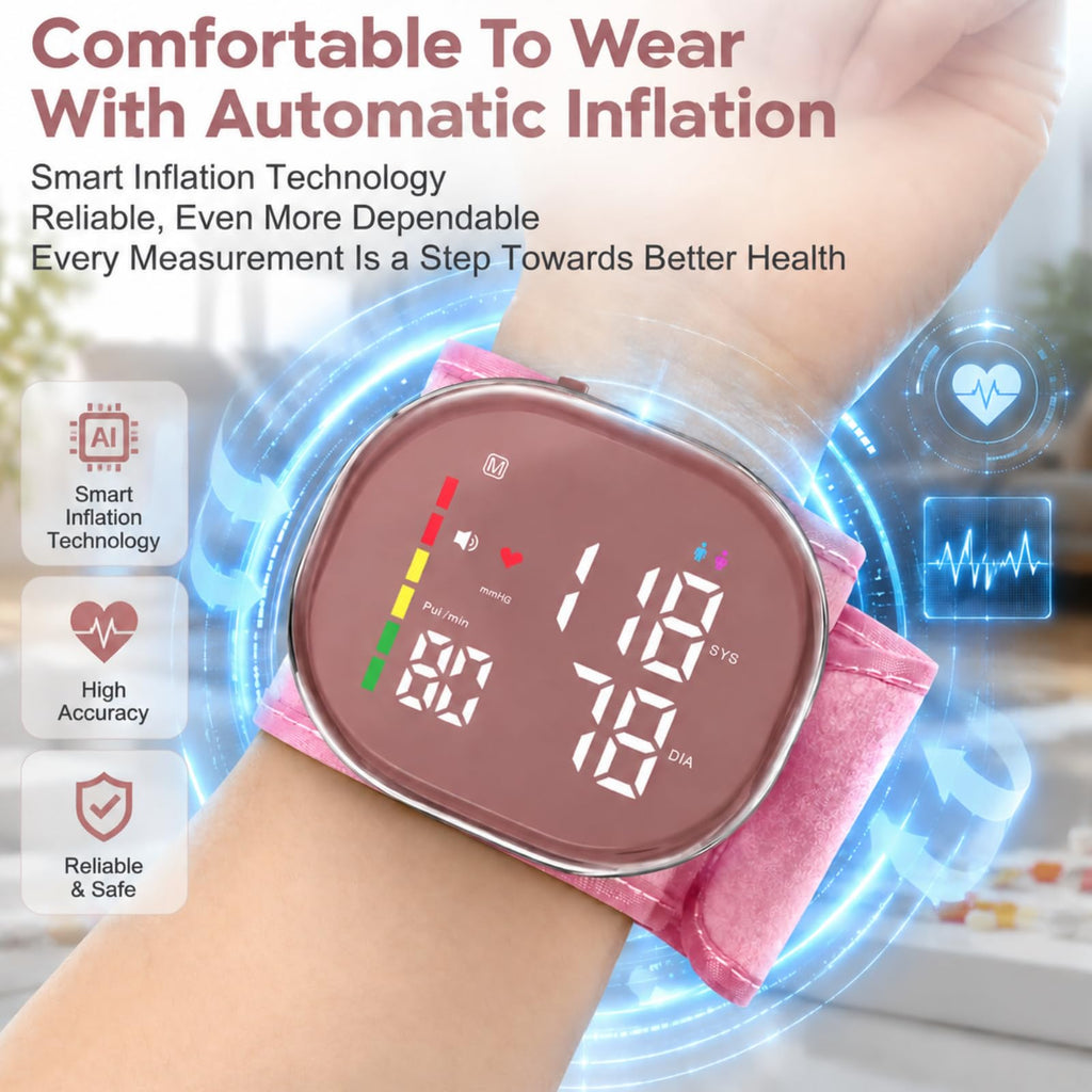 Pink Rechargeable Wrist Blood Pressure Monitor U98812
