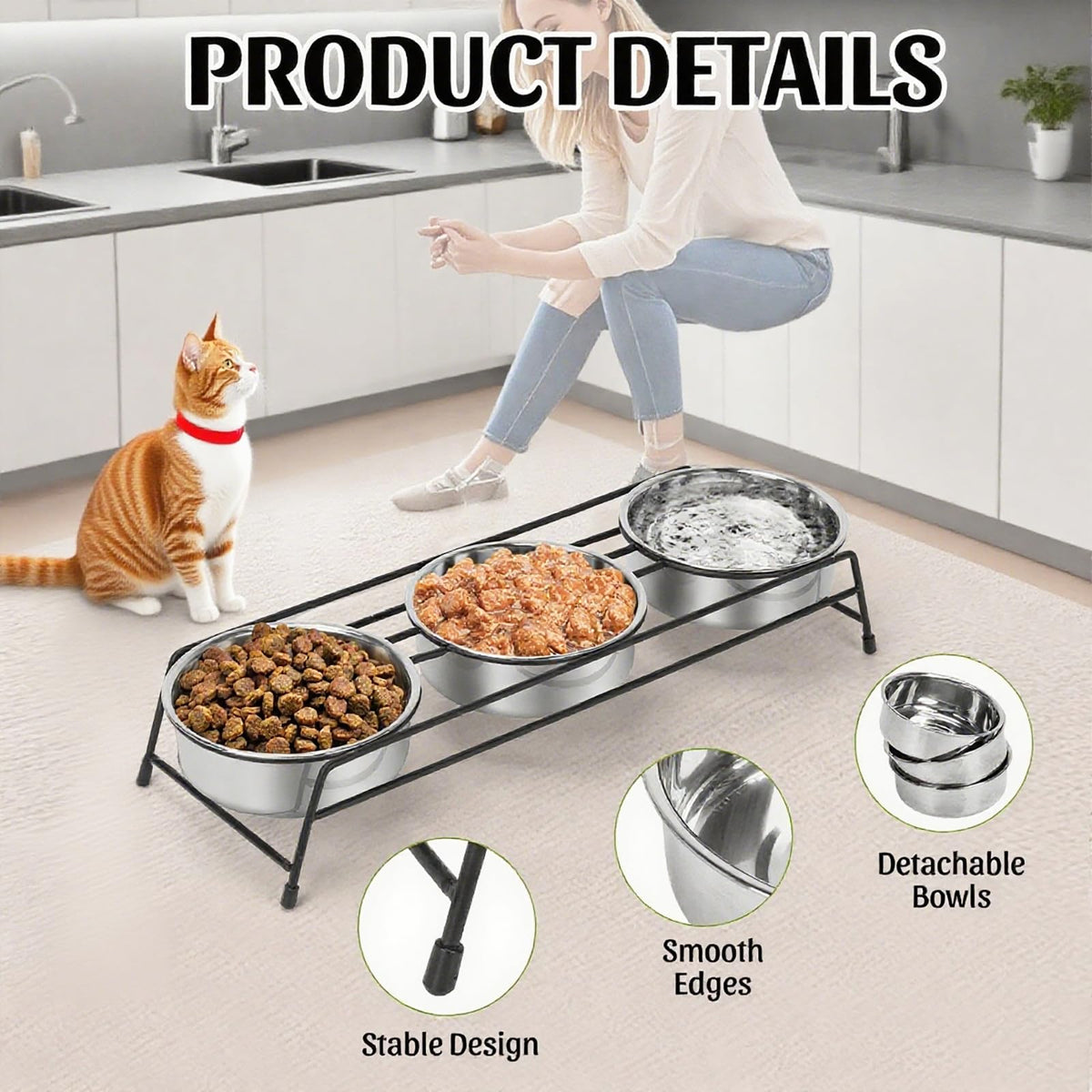 Raised Cat Bowls 3 Stainless Steel M385733