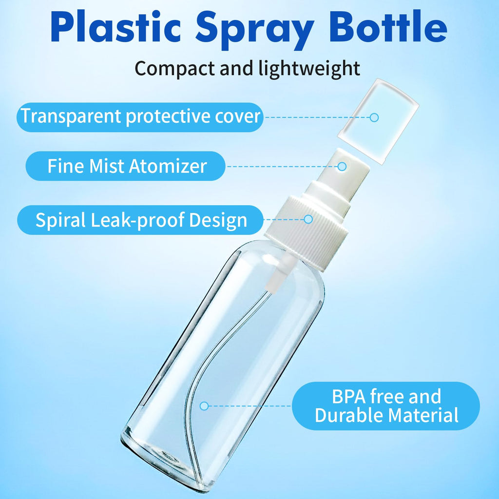 5 Pack 3.4 oz Clear Plastic Travel Spray Bottles with Labels V75434