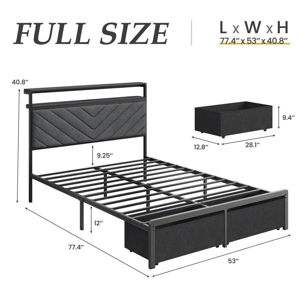 Grey Full Bed Frame with 2 Drawers B460