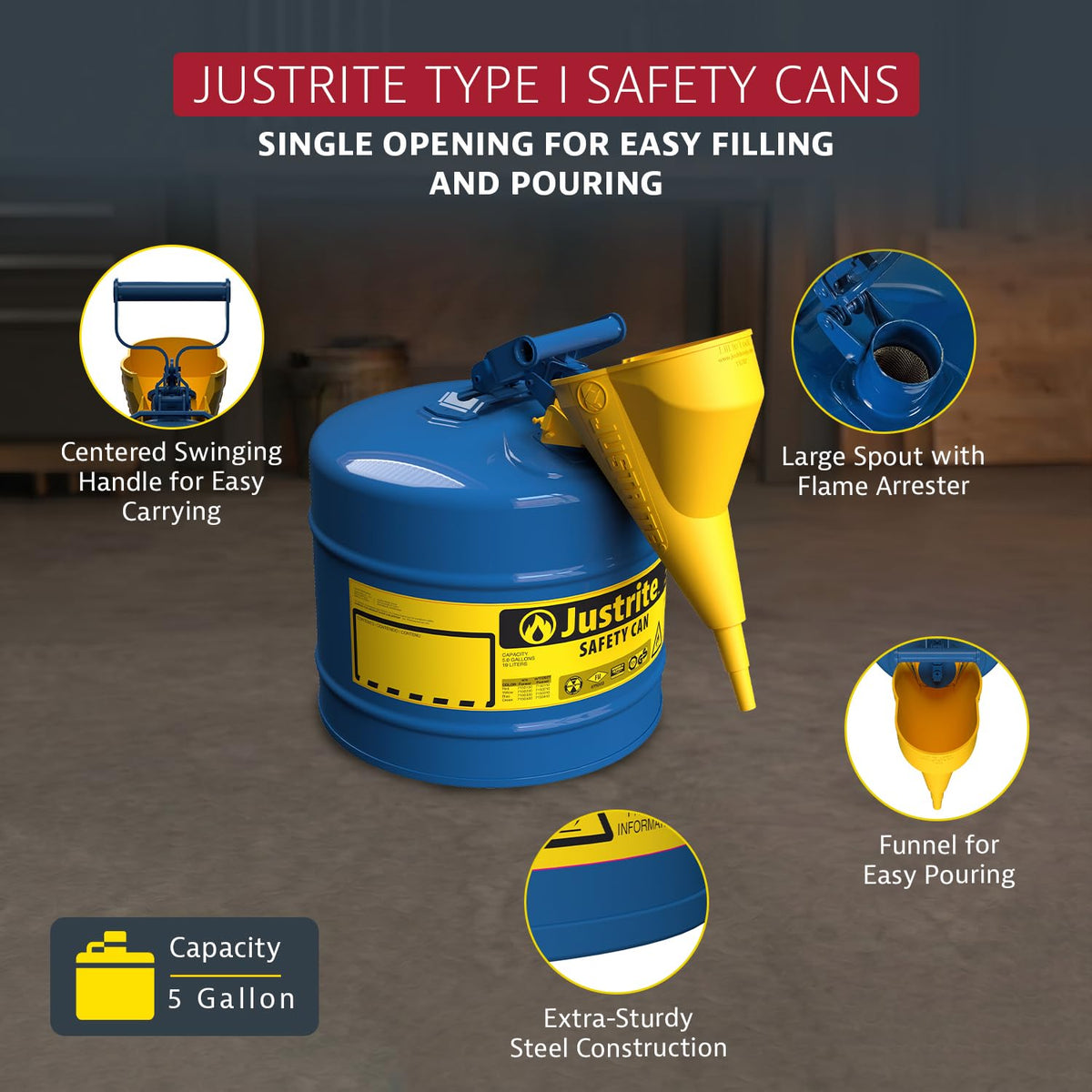 Blue Galvanized Steel Kerosene Safety Can J43074