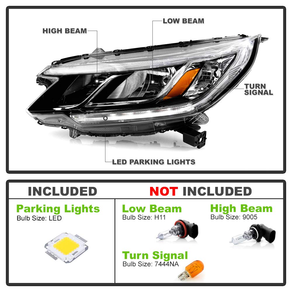 For 2015-2016 Honda CRV Halogen Type LED DRL Headlights Assembly Pair Set Left+Right I161