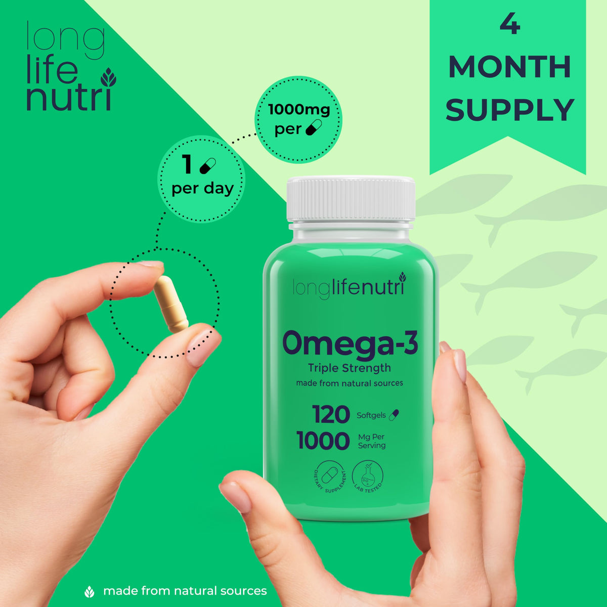 Omega 3 Fish Oil 1000mg EPA DHA 120 Softgels P44200