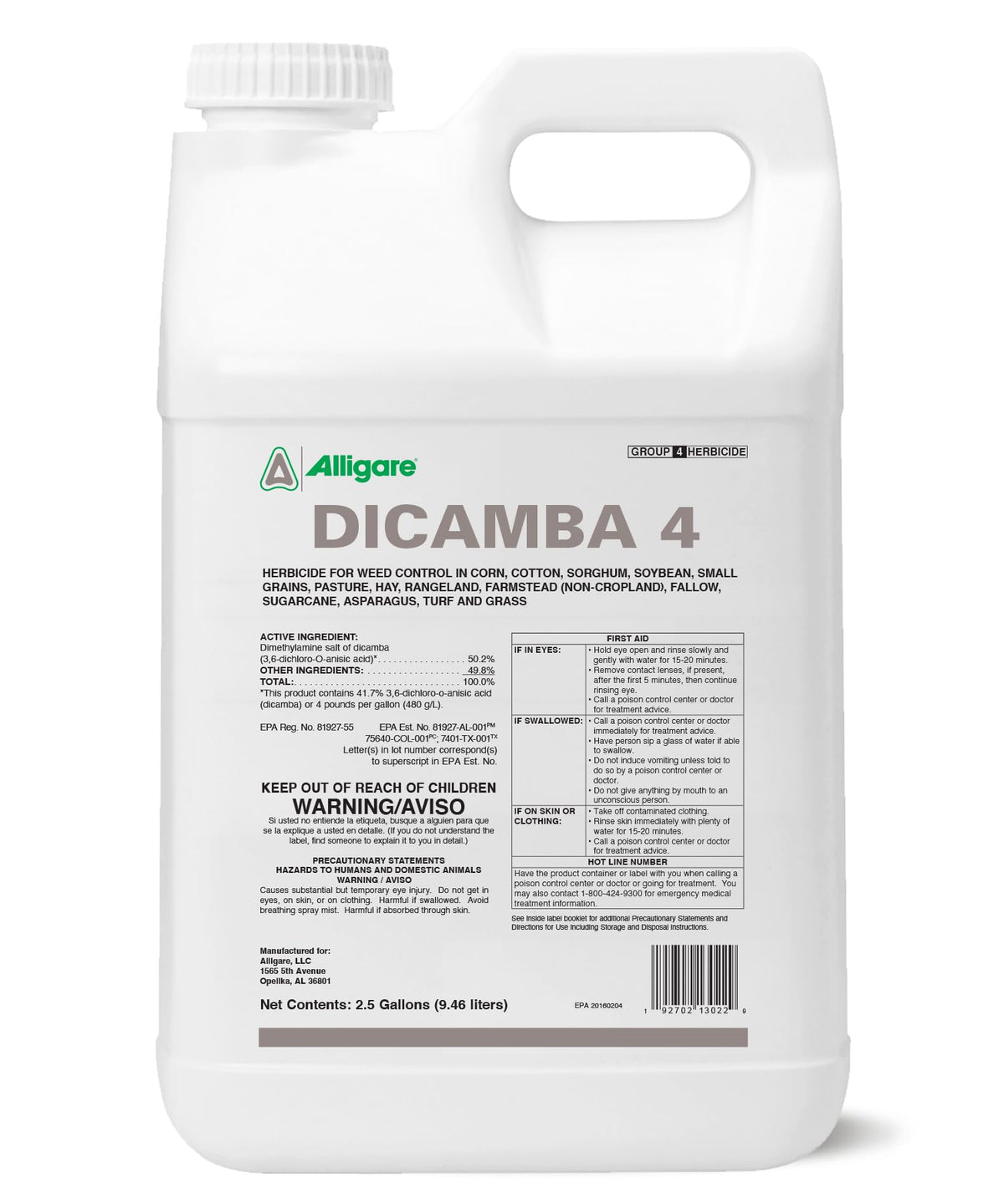 Water-Soluble Dicamba Herbicide 2.5 Gallons V47008