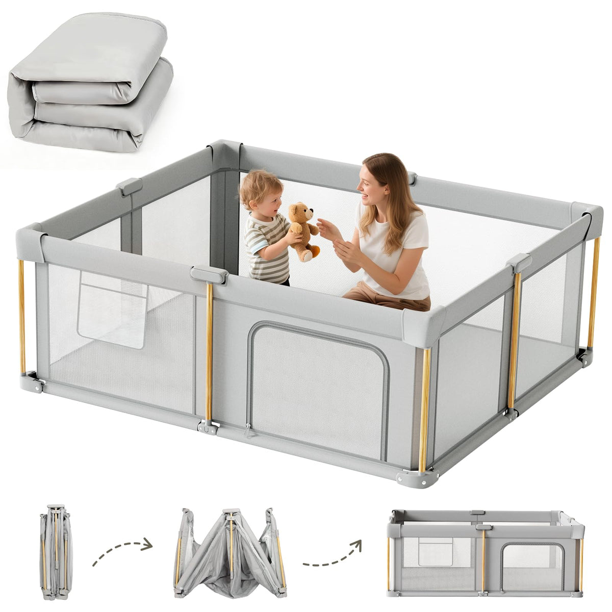 Foldable Baby Playpen with Mat A5850