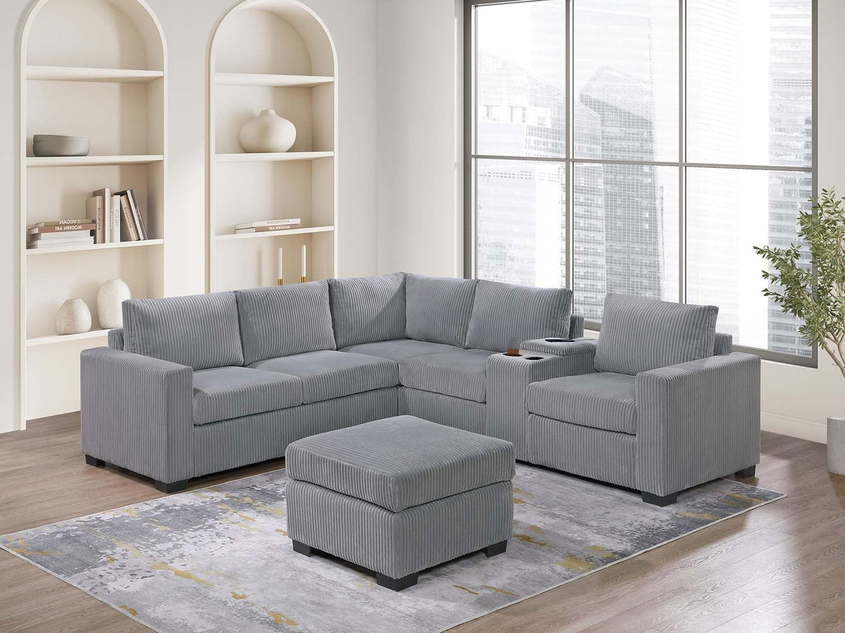 Light Gray Corduroy 4pc Sectional Sofa Set M141