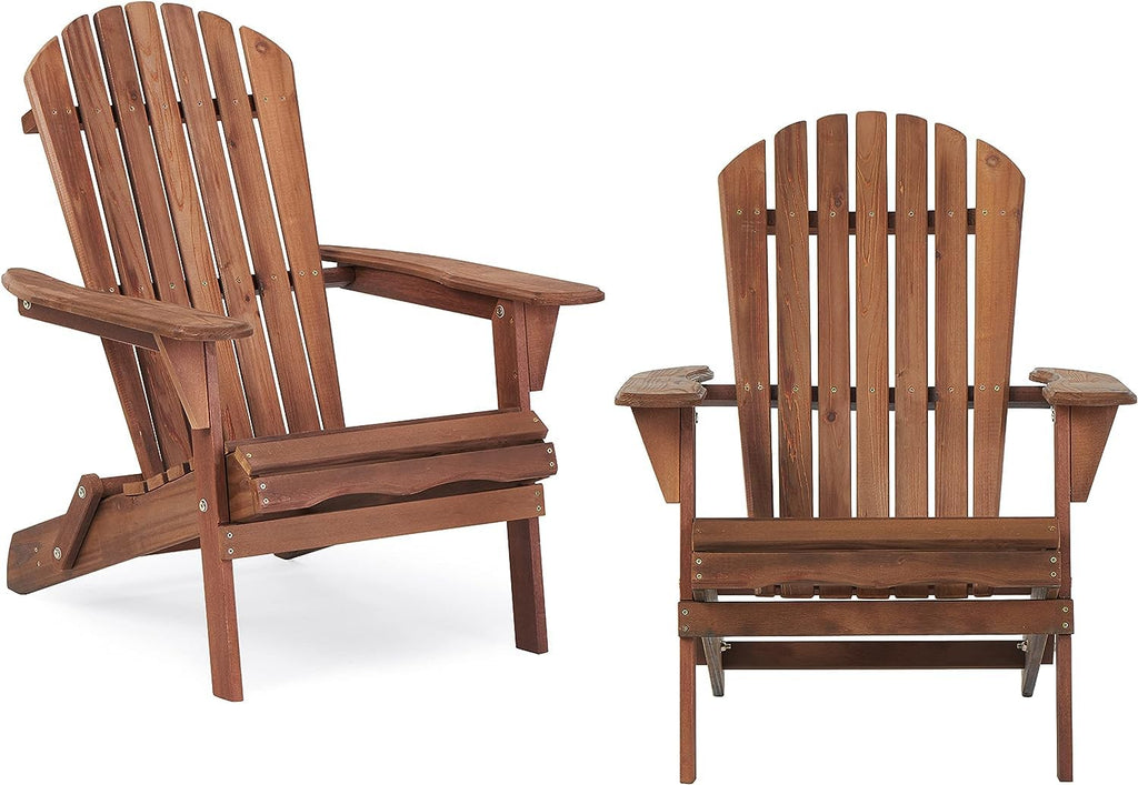 Folding Adirondack Chairs Set of 2 Solid Cedar Wood C124157