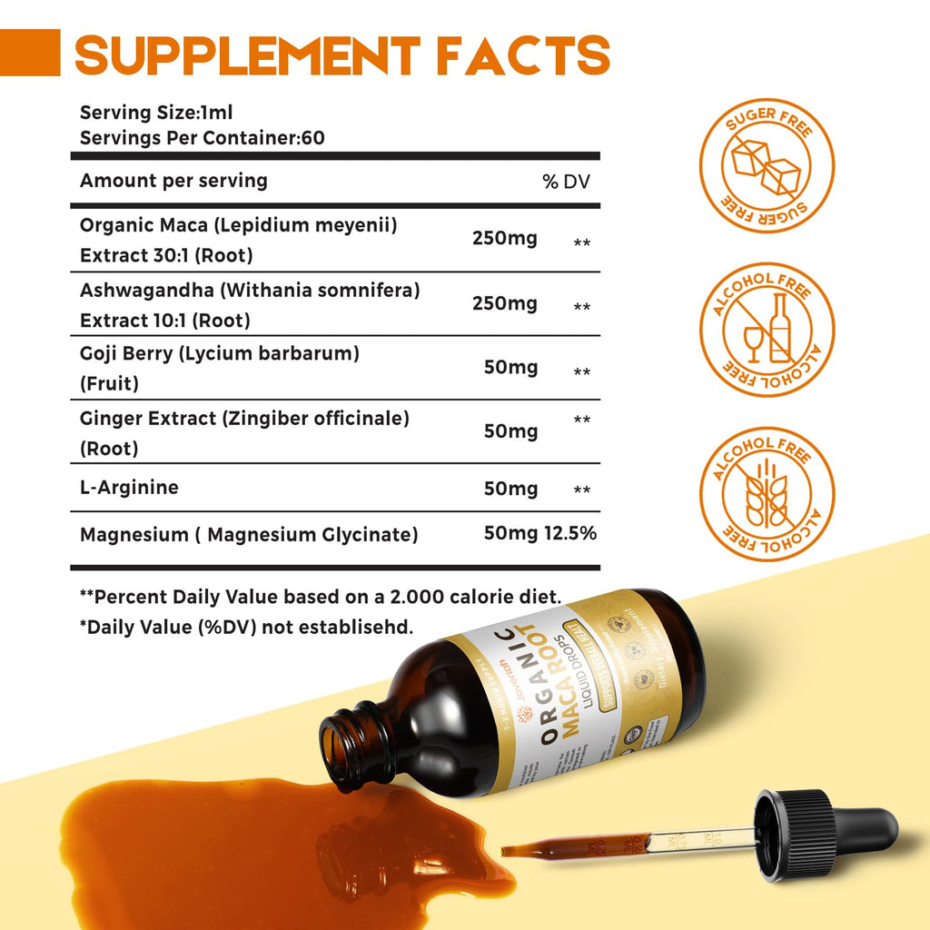 Organic Maca Root Liquid Drops with Ashwagandha 2 Fl Oz L131166