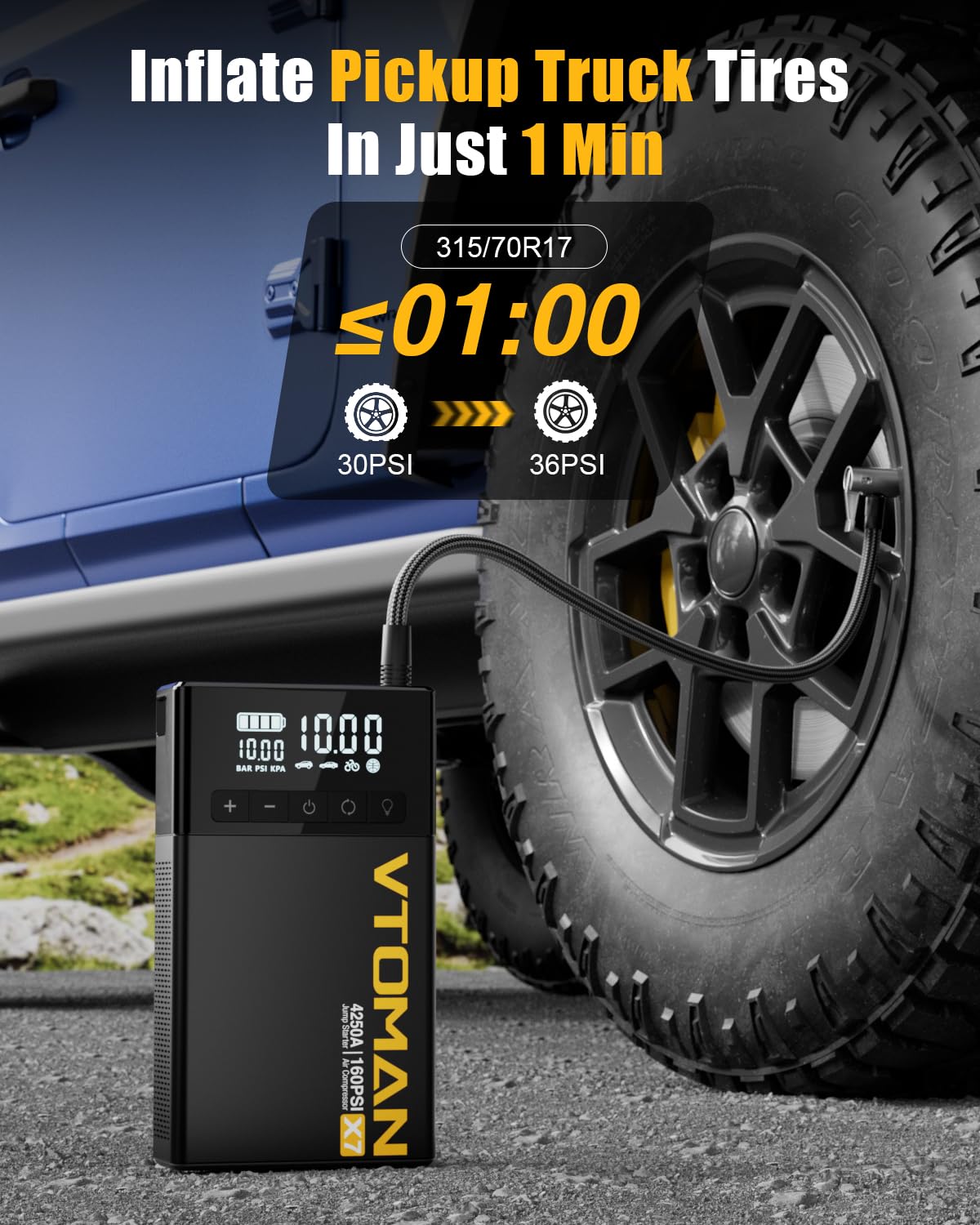 Jump Starter with Air Compressor, 160PSI Tire Inflator A4097