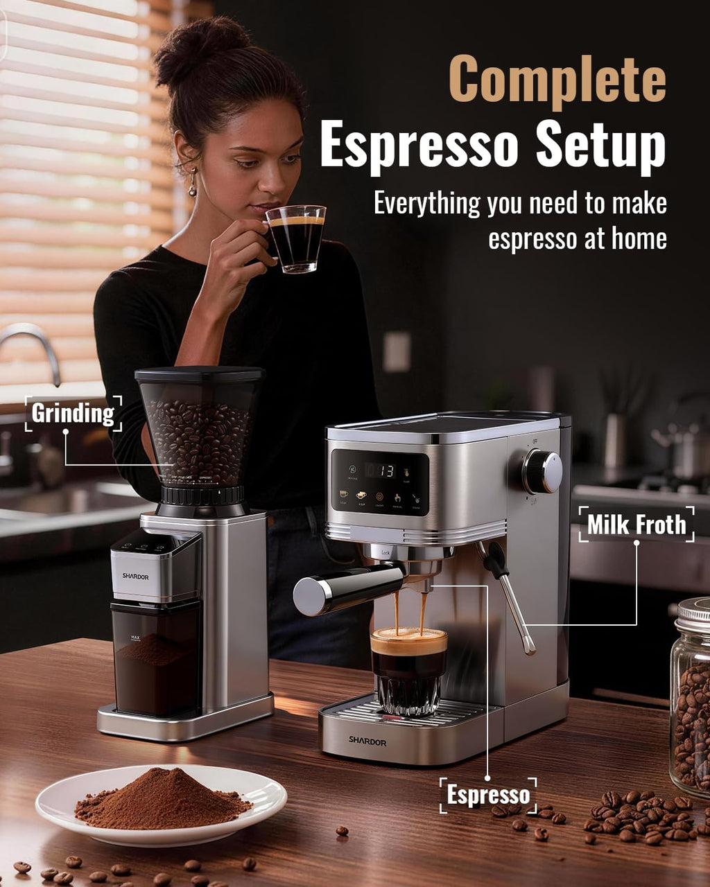 Espresso Machine with Grinder and 48 Grind Settings N481