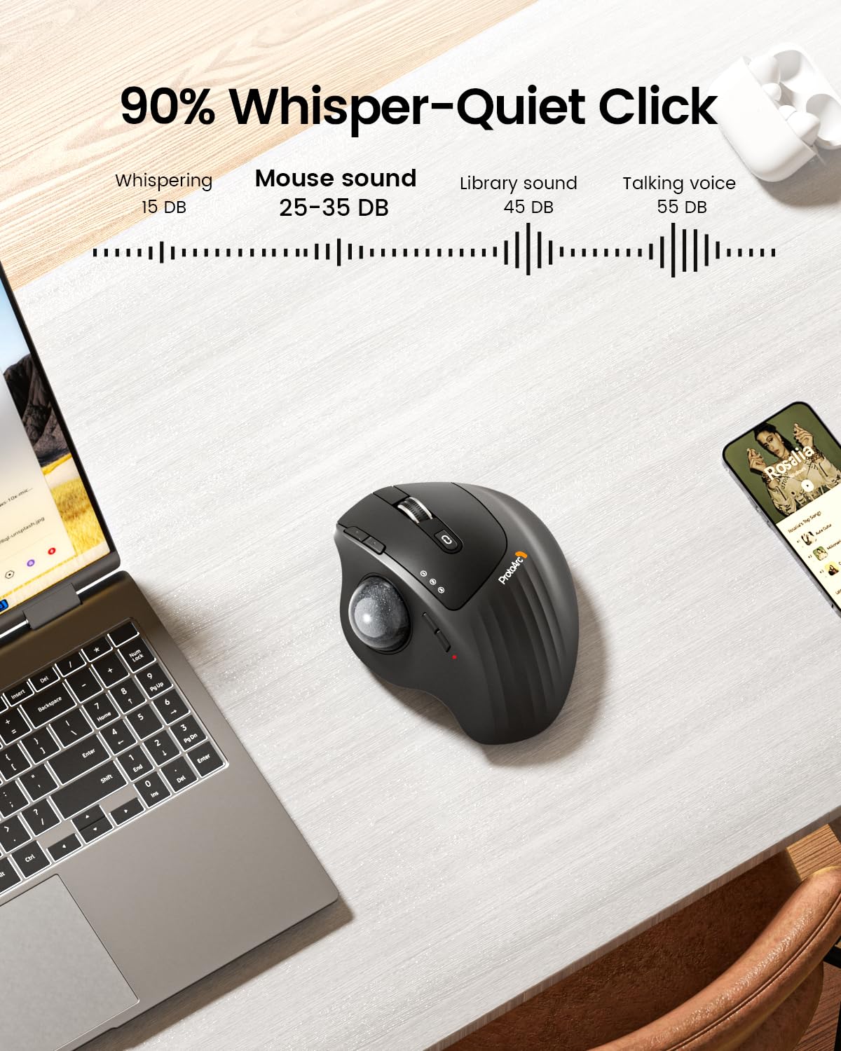 Wireless Rechargeable Gray Trackball Mouse J702