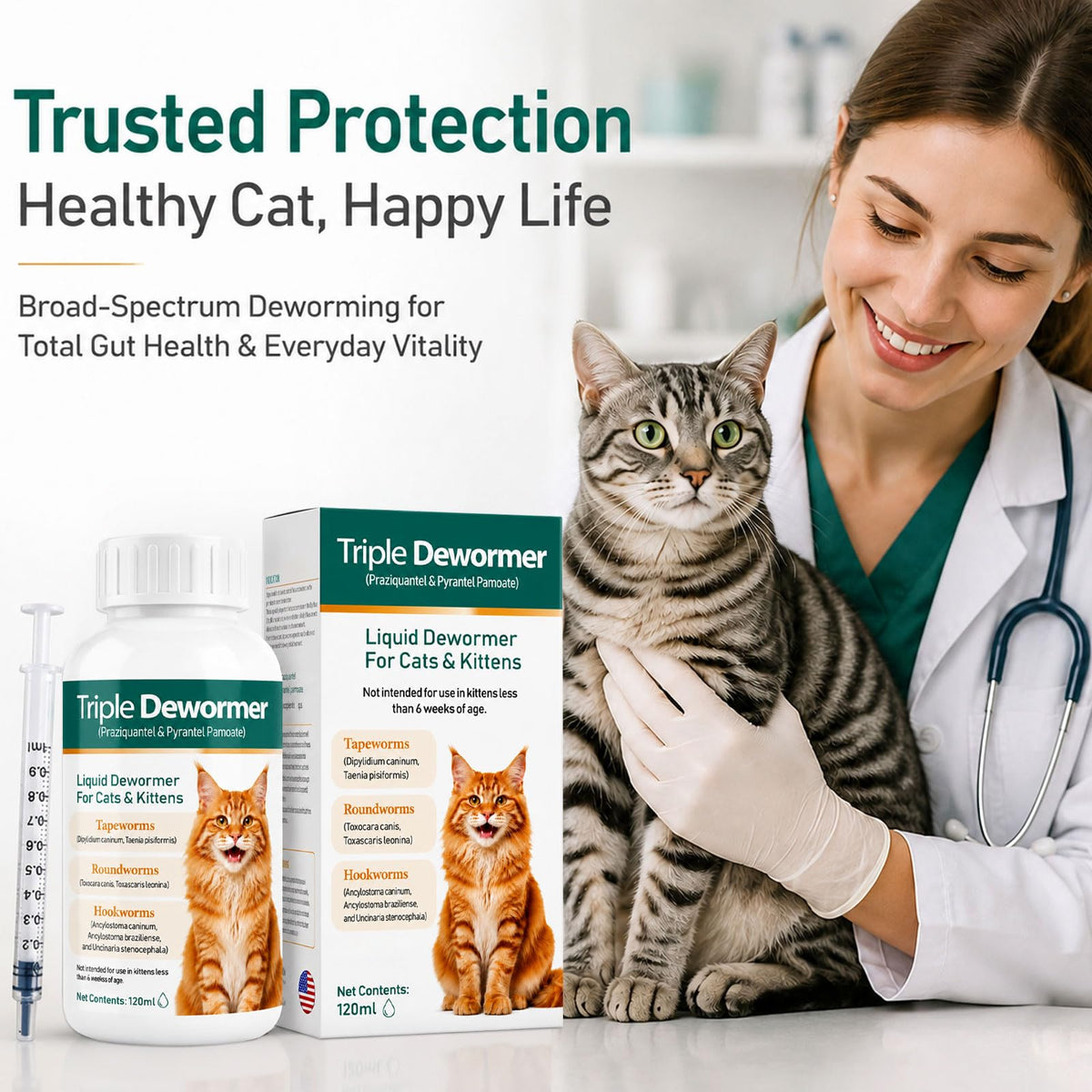 Liquid Dewormer for Tapeworms, Roundworms & Hookworms, 120 mL V63256