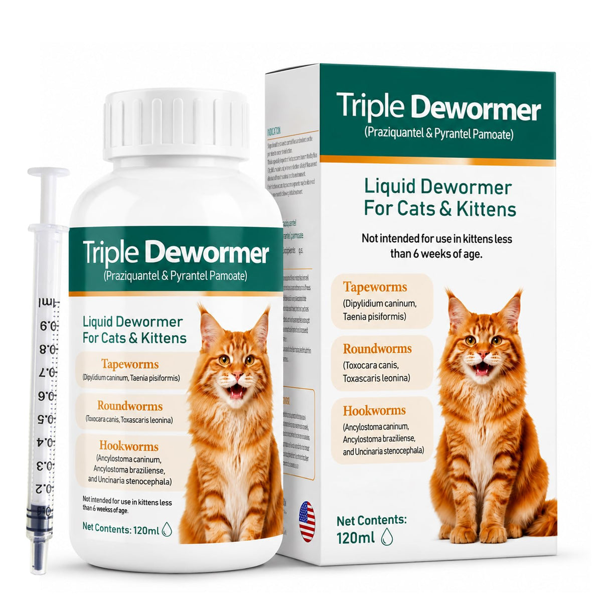 Liquid Dewormer for Tapeworms, Roundworms & Hookworms, 120 mL V63256