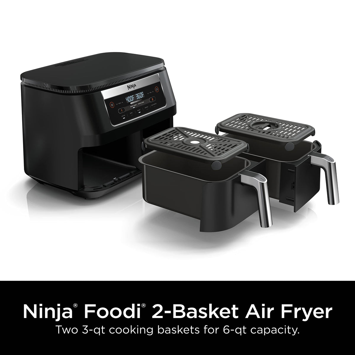 6 Quart 5-in-1 DualZone 2-Basket Air Fryer, Black J622587