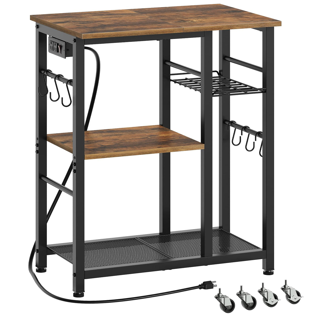 Rustic Brown Kitchen Storage Rack with Charging Station E268348