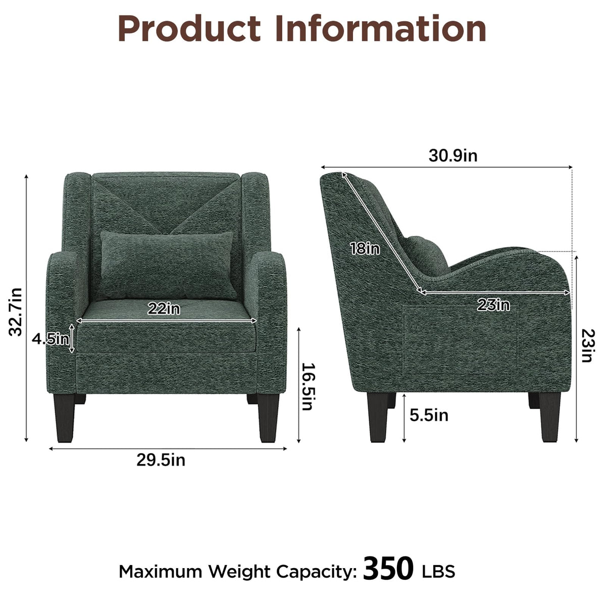 Green Chenille Upholstered Accent Chair with Lumbar Pillow Z8510