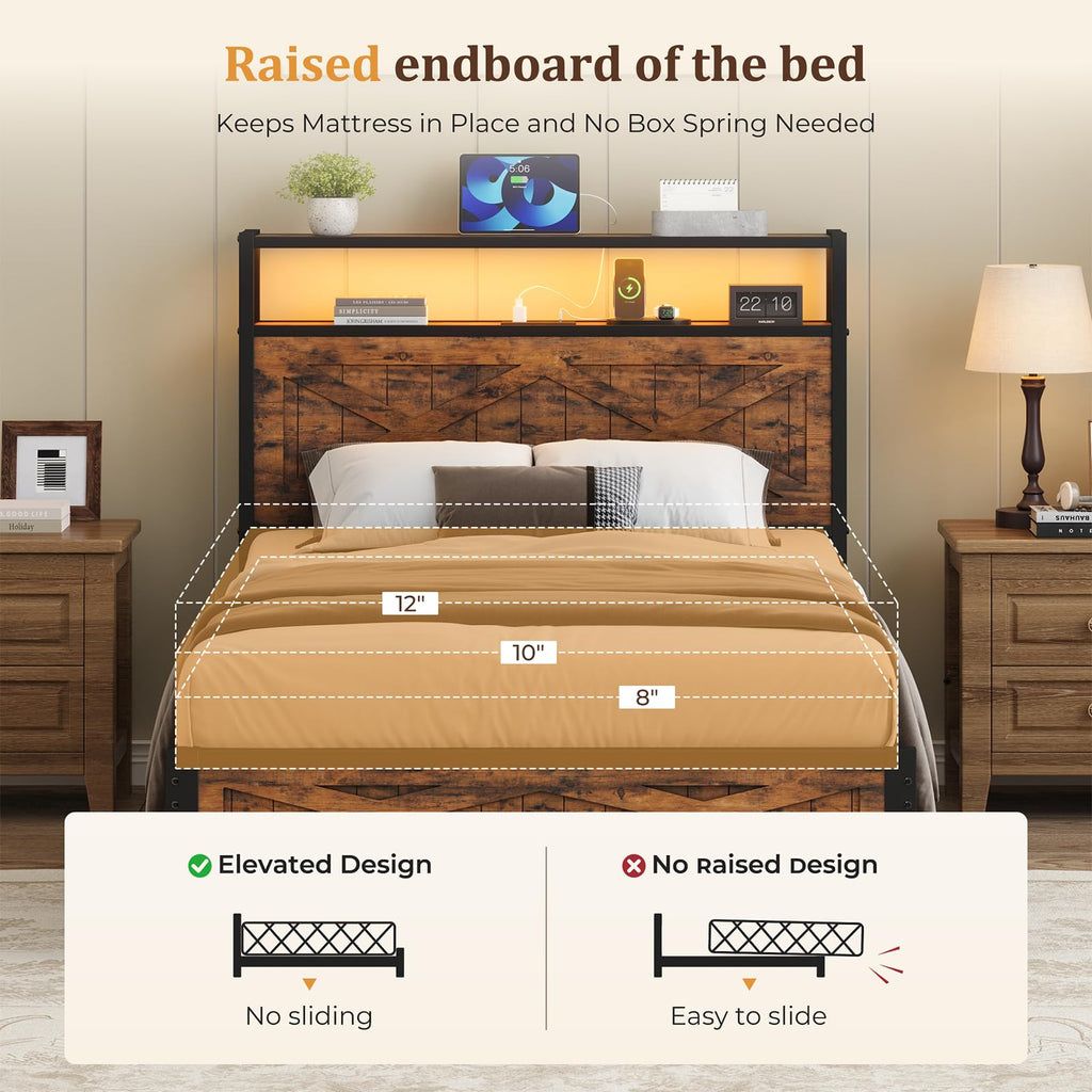 Twin Metal Bed Frame with Storage Headboard R4808