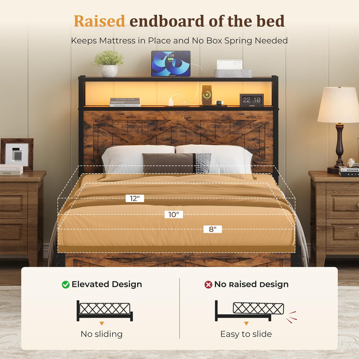 Twin Metal Bed Frame with Storage Headboard R4808