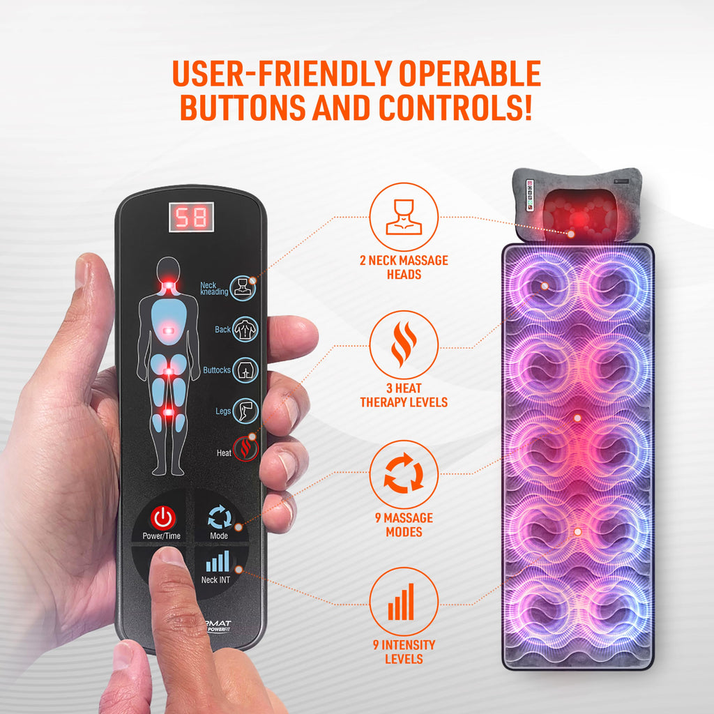 Full Body Massage Mat with Detachable Massage Pillow, 9 Intensity Levels, 9 Massage Modes & 3 Heat Settings K5281