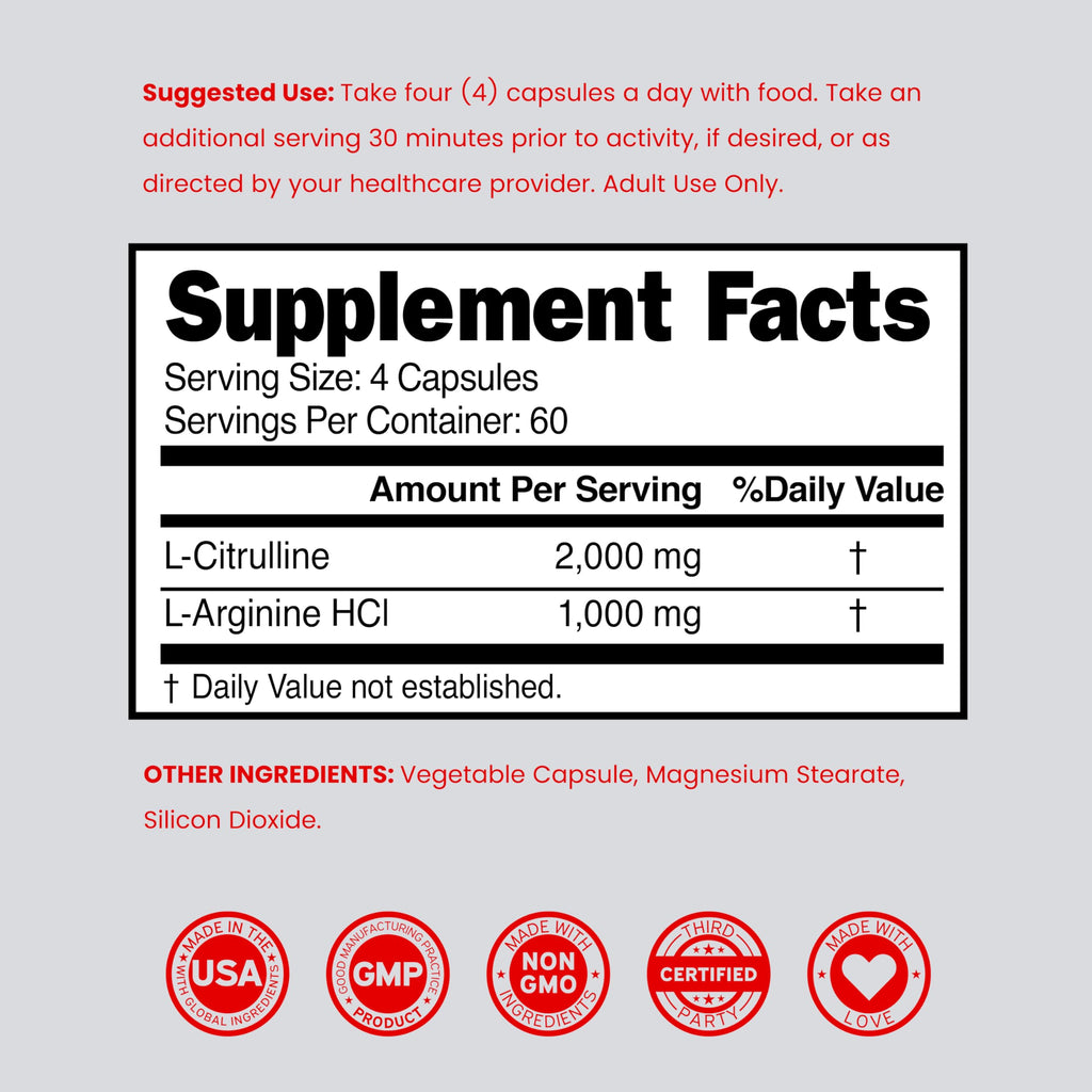 L Arginine L Citrulline 3000mg 240 Capsules K40021