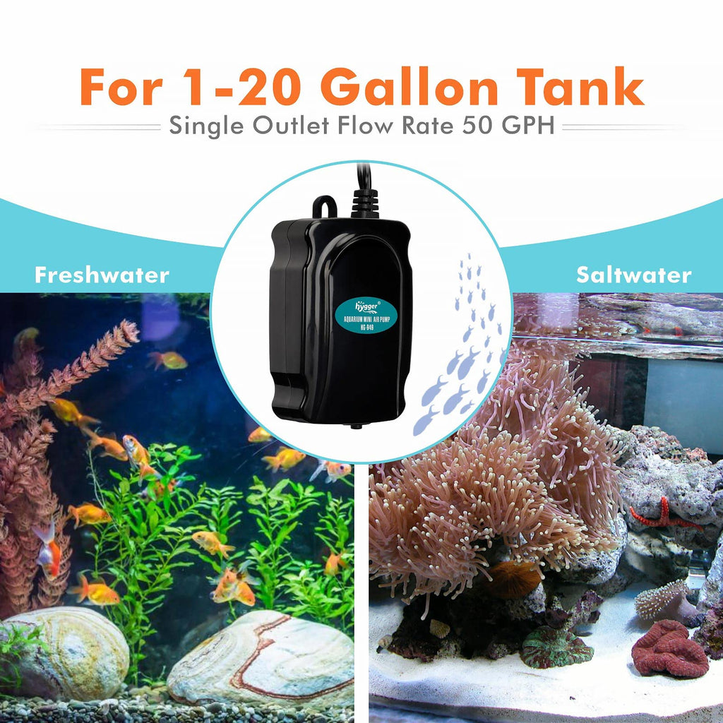 Mini Aquarium Air Pump Kit 1W for 2-20 Gallon Fish Tank with Air Tube W858452