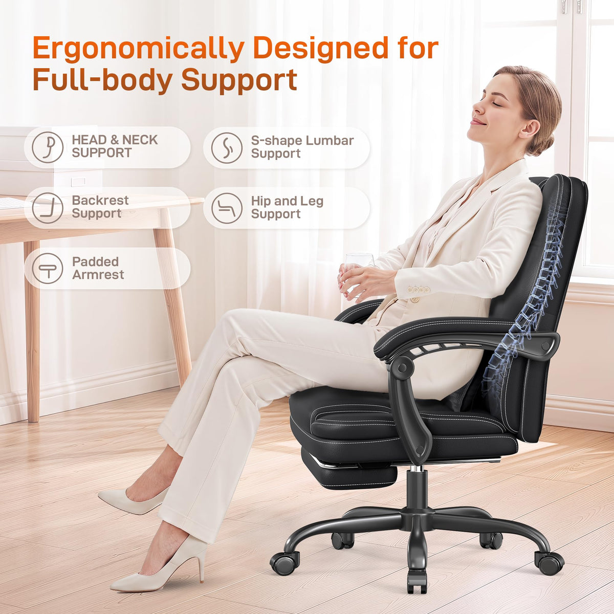 Black Ergonomic Office Chair with Foot Rest N9398