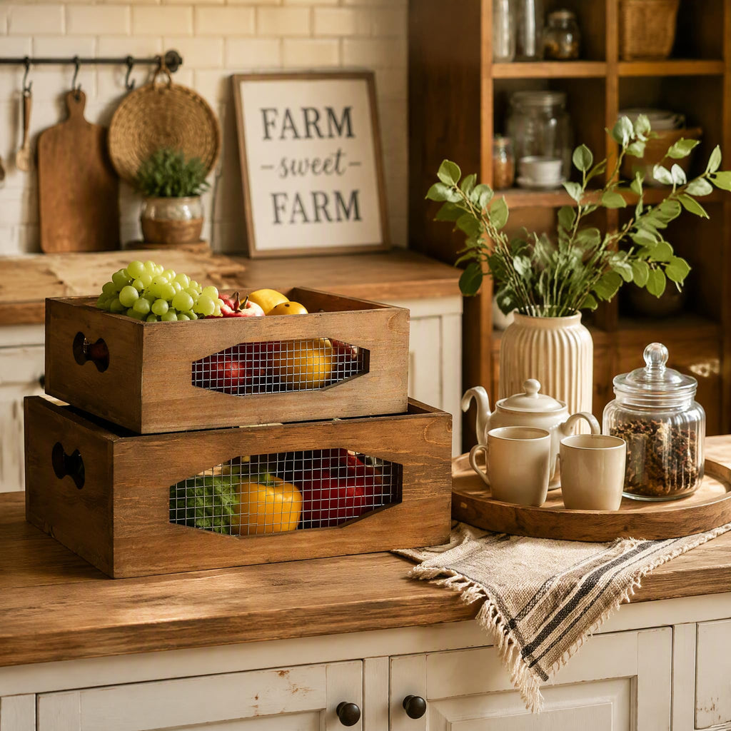 Set of 2 Wooden Nesting Countertop Baskets P580